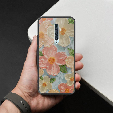 Oppo Reno 2 Cover - Floral Series - Design 16 - Cyan & Pink - HQ Premium Shine Durable Shatterproof Case