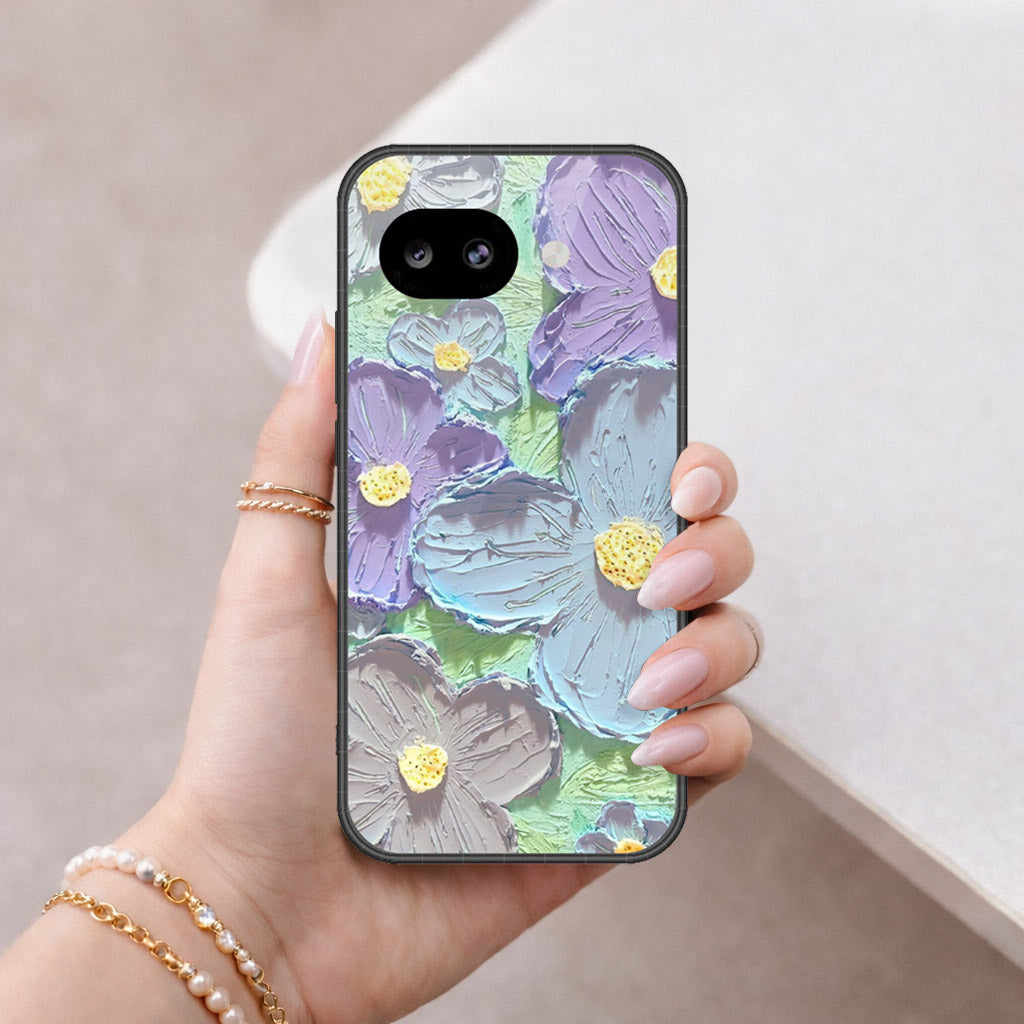Google Pixel 10a Cover - Floral Series - Design 1 - Purple & Aqua - HQ Ultra Shine Premium Infinity Glass Soft Silicon Borders Case