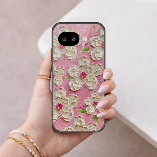 Google Pixel 10a Cover - Floral Series - Design 5 - Pink & White - HQ Ultra Shine Premium Infinity Glass Soft Silicon Borders Case