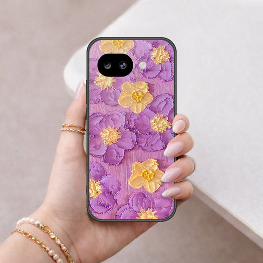Google Pixel 10a Cover - Floral Series - Design 8 - Purple & Yellow - HQ Ultra Shine Premium Infinity Glass Soft Silicon Borders Case