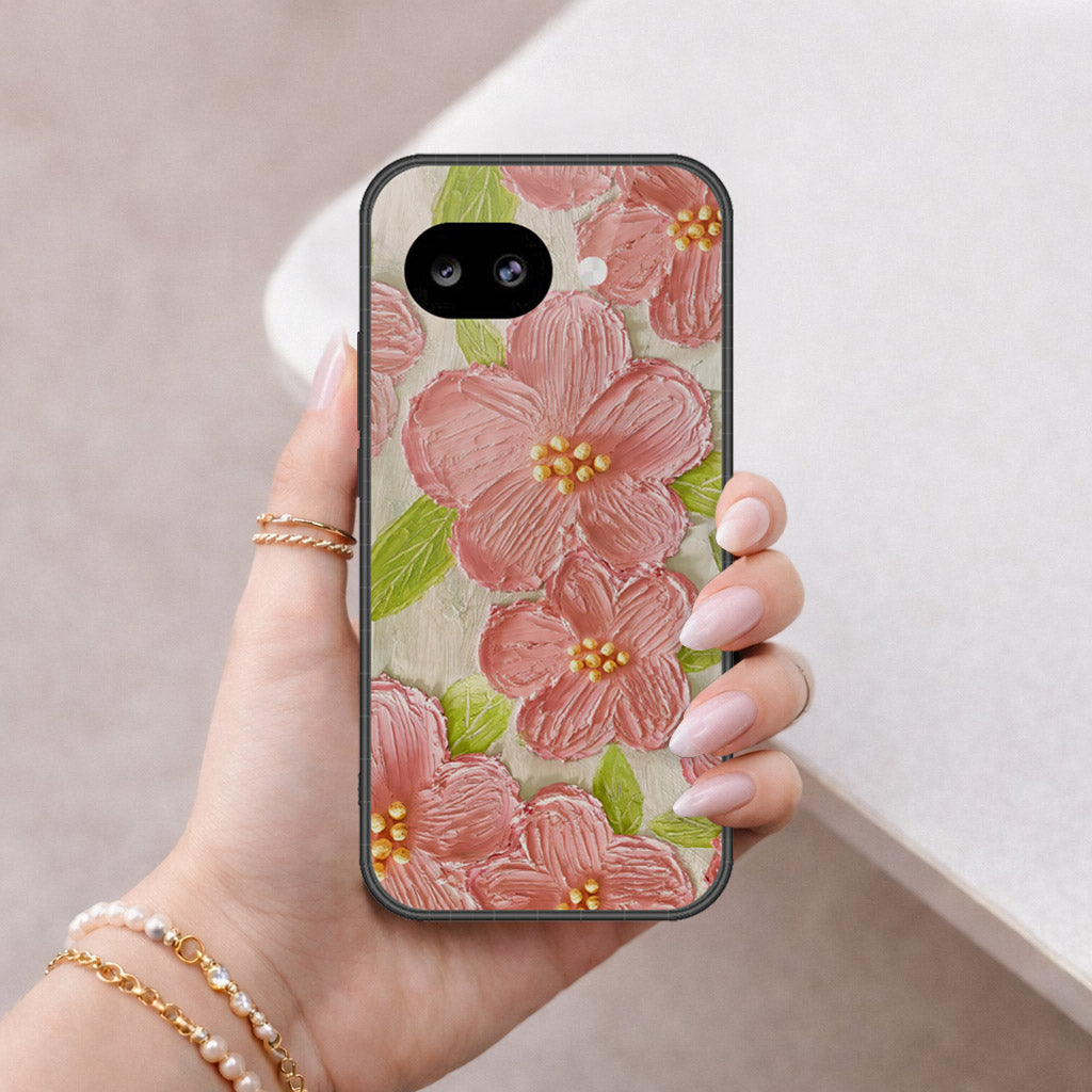 Google Pixel 10a Cover - Floral Series - Design 9 - Pink & Green - HQ Ultra Shine Premium Infinity Glass Soft Silicon Borders Case