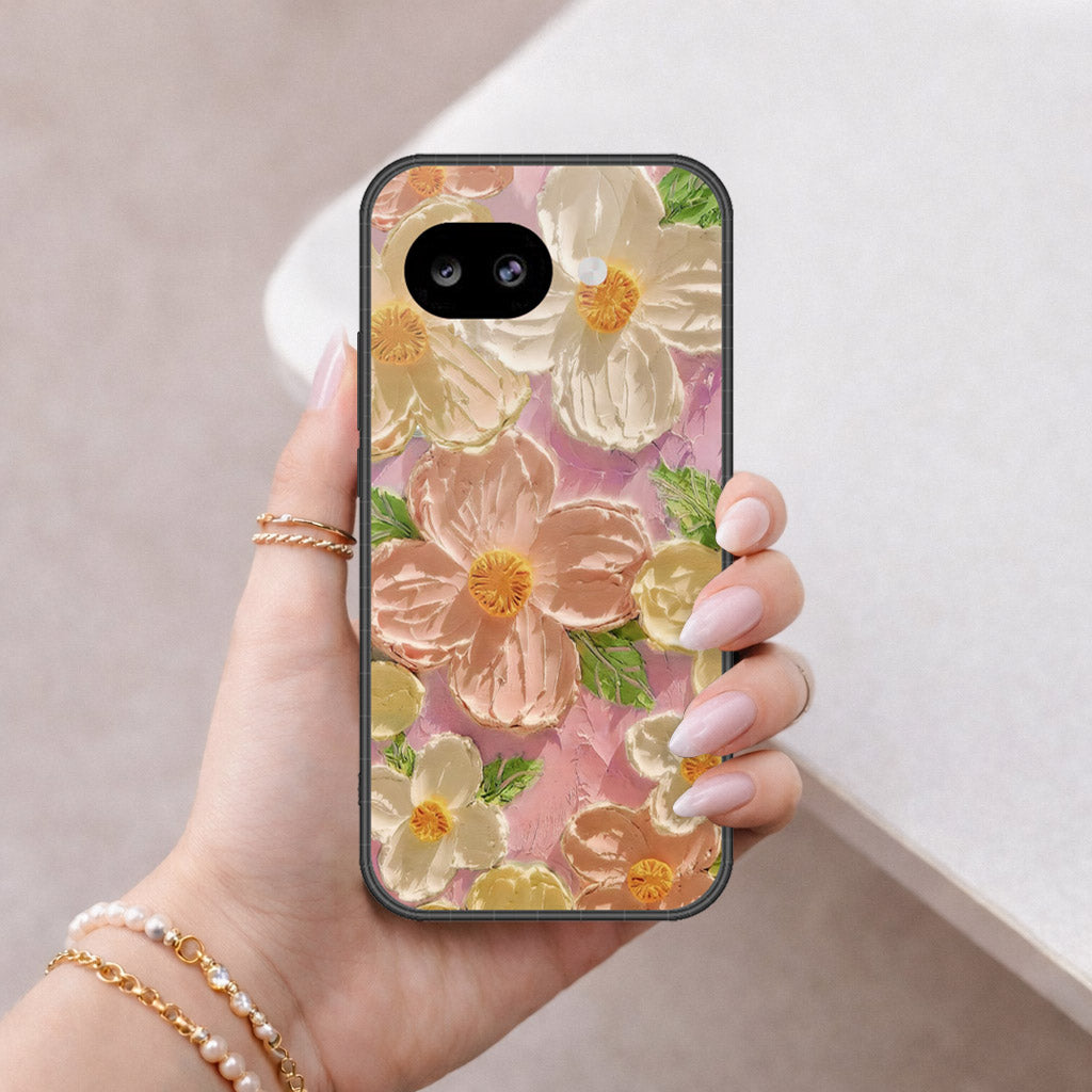 Google Pixel 10a Cover - Floral Series - Design 11 - White & Green - HQ Ultra Shine Premium Infinity Glass Soft Silicon Borders Case