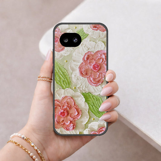 Google Pixel 10a Cover - Floral Series - Design 13 - Offwhite & Green - HQ Ultra Shine Premium Infinity Glass Soft Silicon Borders Case