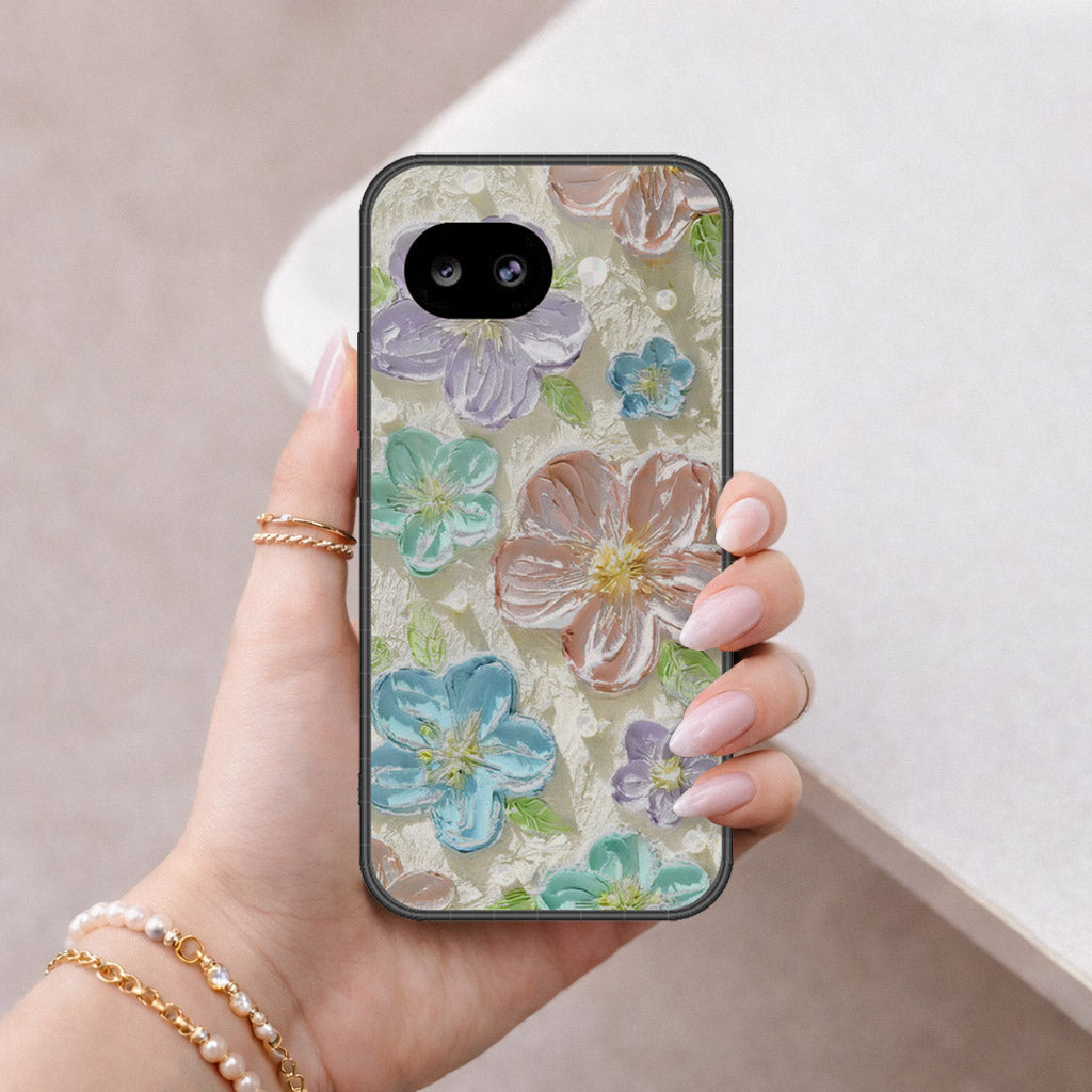 Google Pixel 10a Cover - Floral Series - Design 14 - Blue & Purple - HQ Ultra Shine Premium Infinity Glass Soft Silicon Borders Case