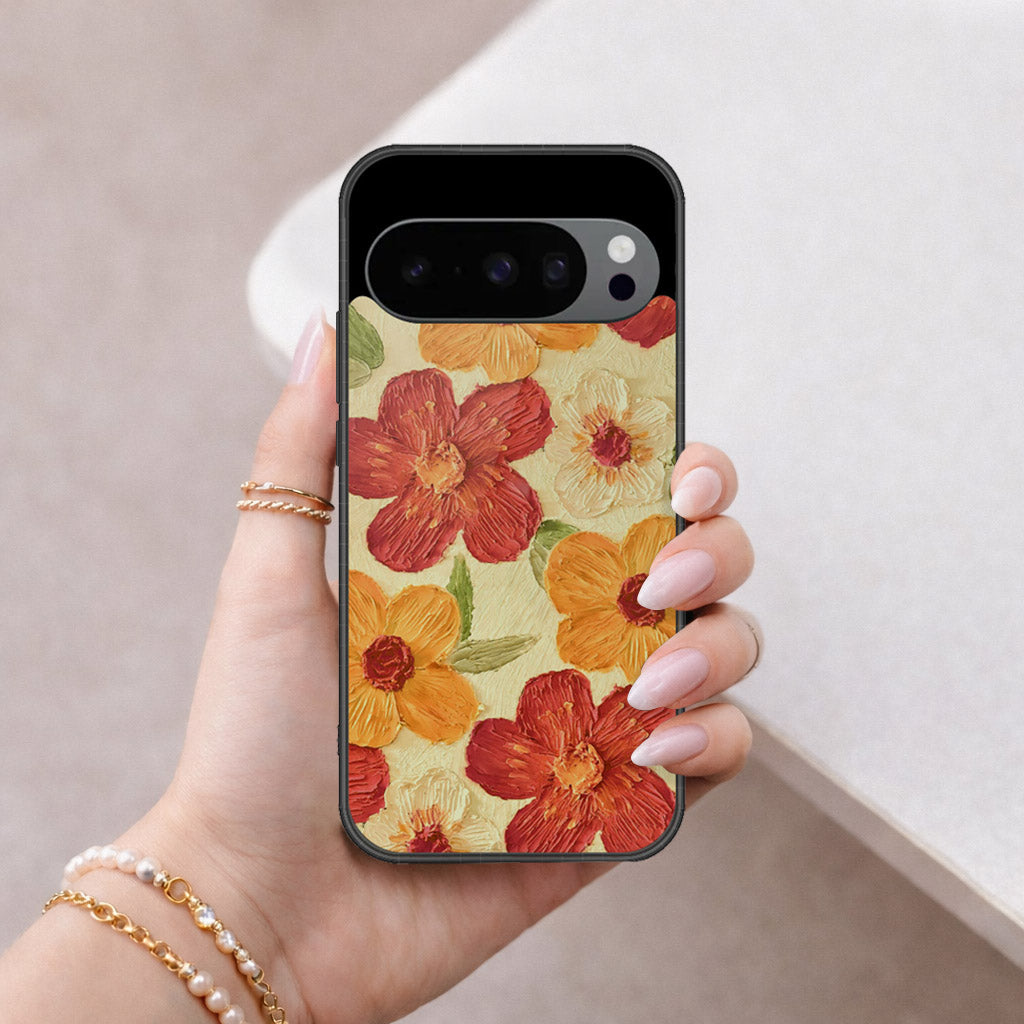 Google Pixel 10 Pro XL Cover - Floral Series - Design 6 - Red & Orange - HQ Premium Shine Durable Shatterproof Case