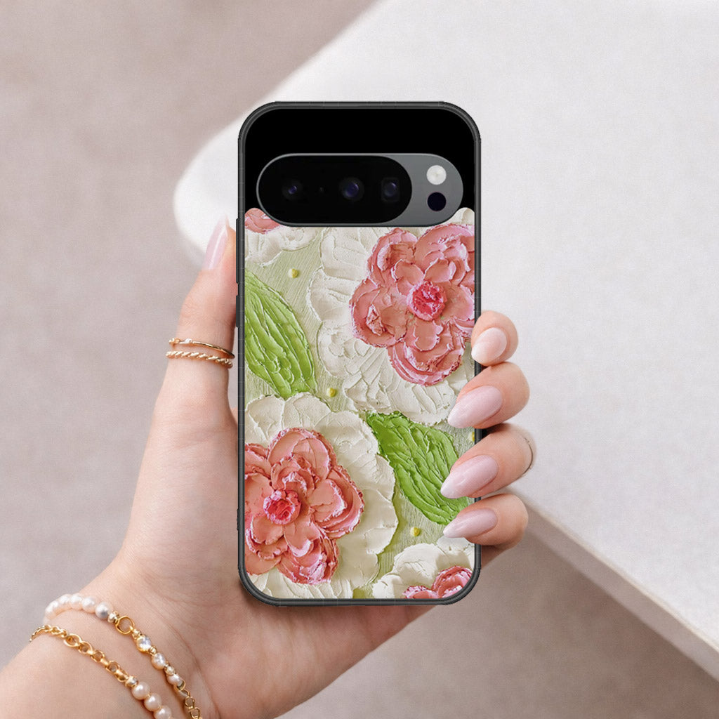 Google Pixel 10 Pro XL Cover - Floral Series - Design 13 - Offwhite & Green - HQ Premium Shine Durable Shatterproof Case