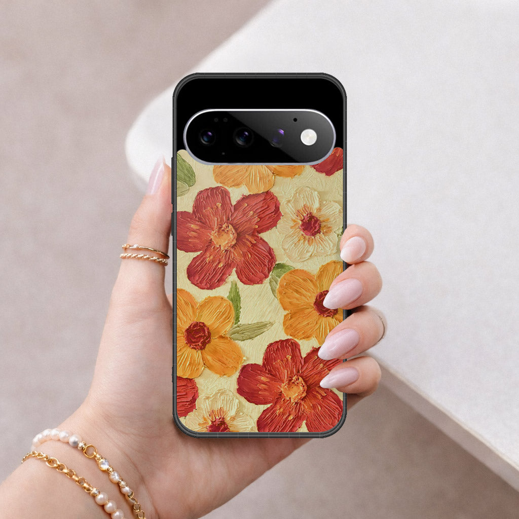 Google Pixel 11 Pro Cover - Floral Series - Design 6 - Red & Orange - HQ Premium Shine Durable Shatterproof Case
