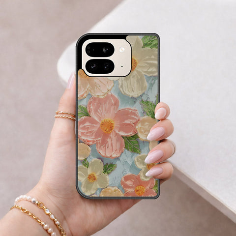 Google Pixel 9 Pro Fold Cover - Floral Series - Design 16 - Cyan & Pink - HQ Premium Shine Durable Shatterproof Case