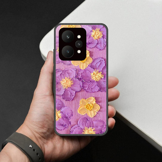 Realme 15 Cover - Floral Series - Design 8 - Purple & Yellow - HQ Ultra Shine Premium Infinity Glass Soft Silicon Borders Case