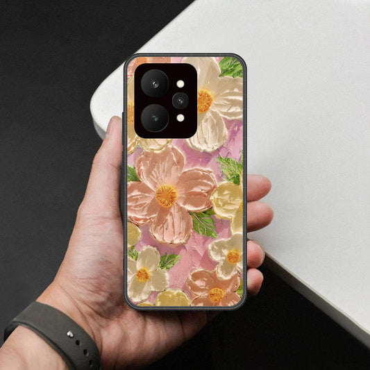 Realme 15 Cover - Floral Series - Design 11 - White & Green - HQ Ultra Shine Premium Infinity Glass Soft Silicon Borders Case