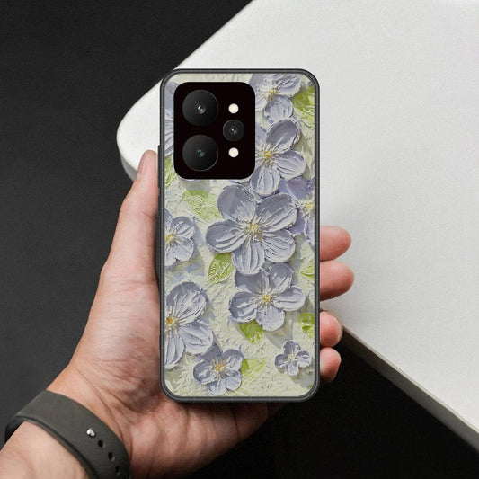 Realme 15 Pro Cover - Floral Series - Design 12 - Grey & Green - HQ Ultra Shine Premium Infinity Glass Soft Silicon Borders Case