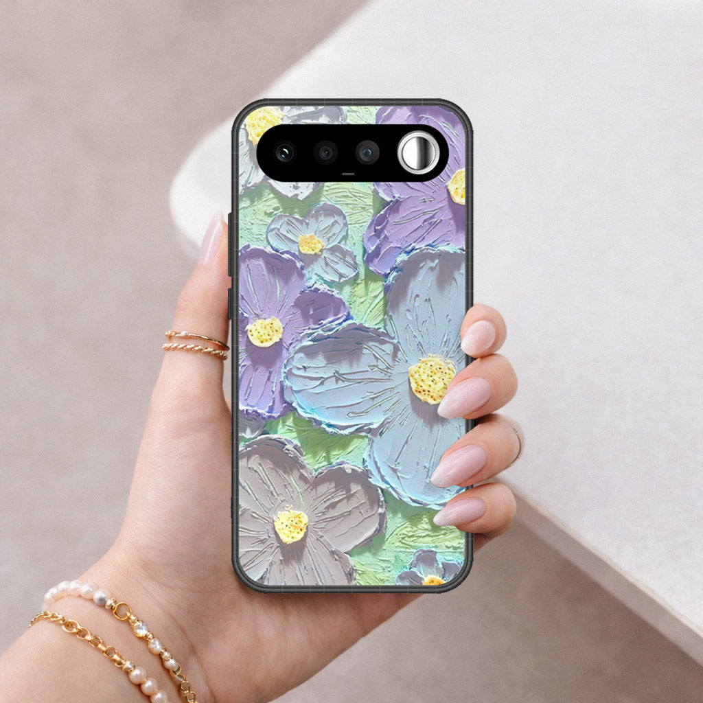 Realme 16 Cover - Floral Series - Design 1 - Purple & Aqua - HQ Ultra Shine Premium Infinity Glass Soft Silicon Borders Case