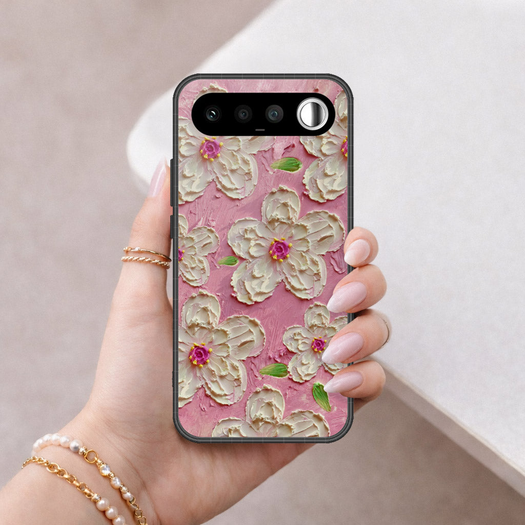 Realme 16 Cover - Floral Series - Design 5 - Pink & White - HQ Ultra Shine Premium Infinity Glass Soft Silicon Borders Case
