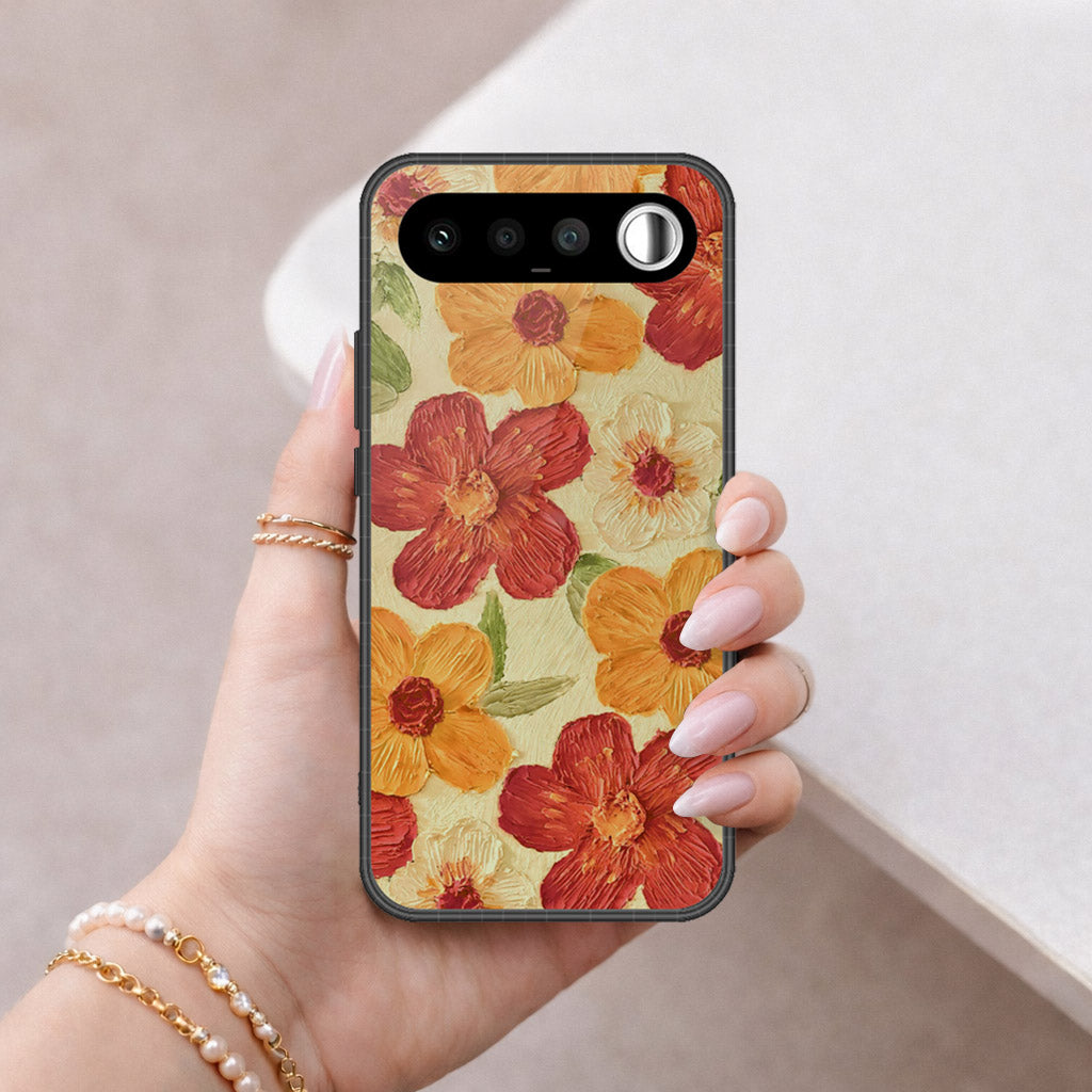 Realme 16 Cover - Floral Series - Design 6 - Red & Orange - HQ Ultra Shine Premium Infinity Glass Soft Silicon Borders Case