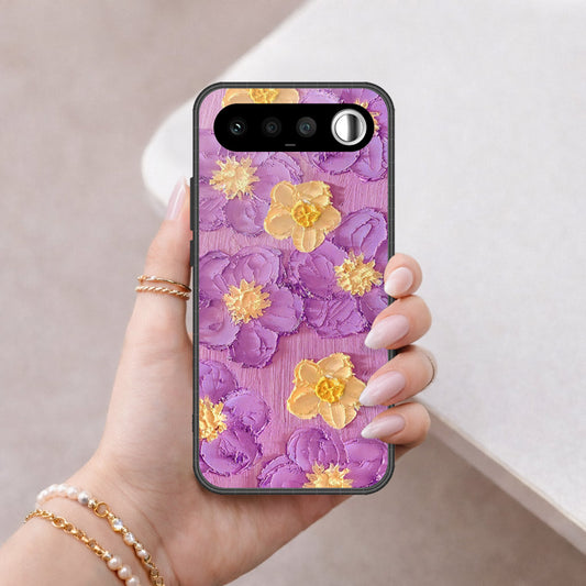Realme 16 Cover - Floral Series - Design 8 - Purple & Yellow - HQ Ultra Shine Premium Infinity Glass Soft Silicon Borders Case