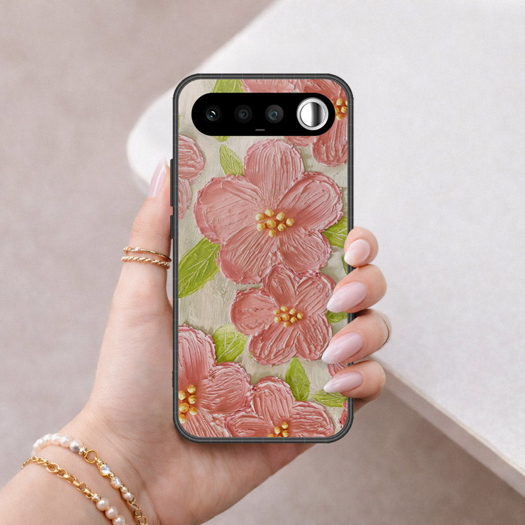 Realme 16 Cover - Floral Series - Design 9 - Pink & Green - HQ Ultra Shine Premium Infinity Glass Soft Silicon Borders Case