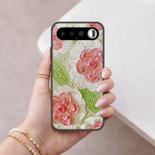 Realme 16 Cover - Floral Series - Design 13 - Offwhite & Green - HQ Ultra Shine Premium Infinity Glass Soft Silicon Borders Case