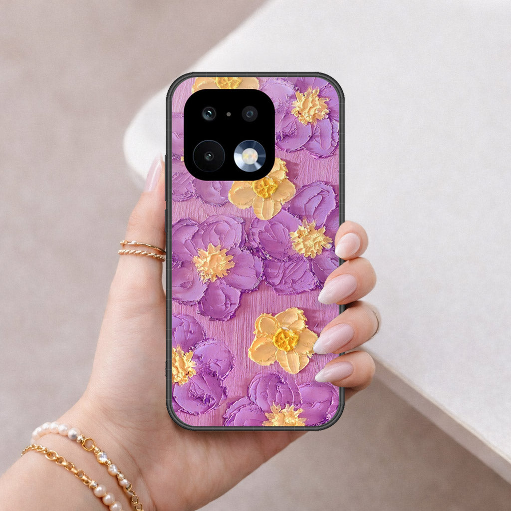 Realme 16 Pro Plus Cover - Floral Series - Design 8 - Purple & Yellow - HQ Ultra Shine Premium Infinity Glass Soft Silicon Borders Case