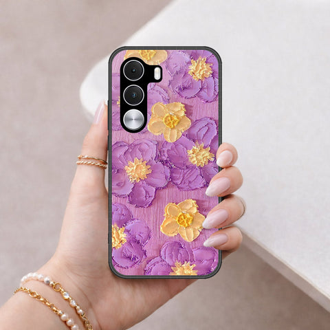 Realme C100i Cover - Floral Series - Design 8 - Purple & Yellow - HQ Premium Shine Durable Shatterproof Case