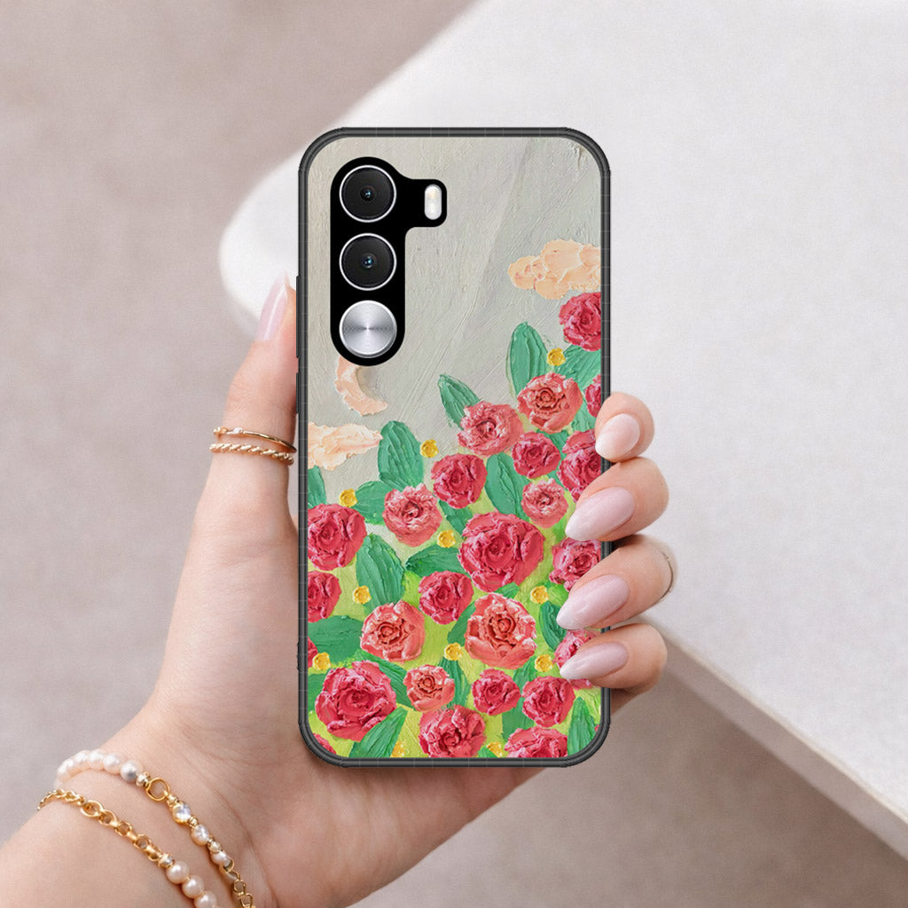 Realme C100i Cover - Floral Series - Design 10 - Red & Green - HQ Premium Shine Durable Shatterproof Case