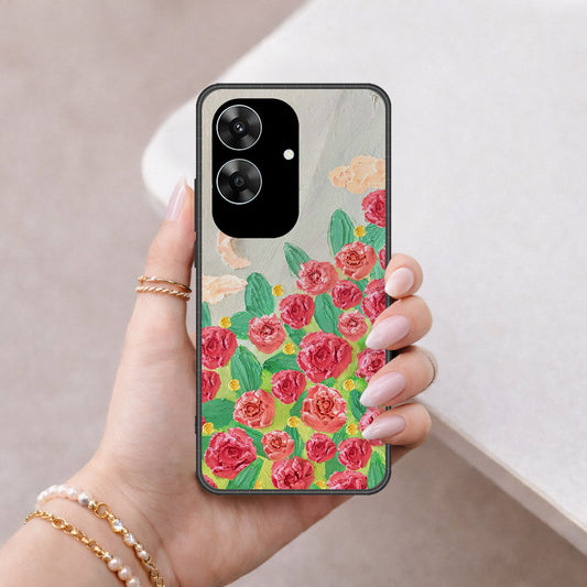 Realme Note 60 Cover - Floral Series - Design 10 - Red & Green - HQ Premium Shine Durable Shatterproof Case