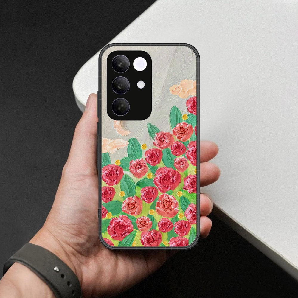 Realme C85 Pro Cover - Floral Series - Design 10 - Red & Green - HQ Ultra Shine Premium Infinity Glass Soft Silicon Borders Case