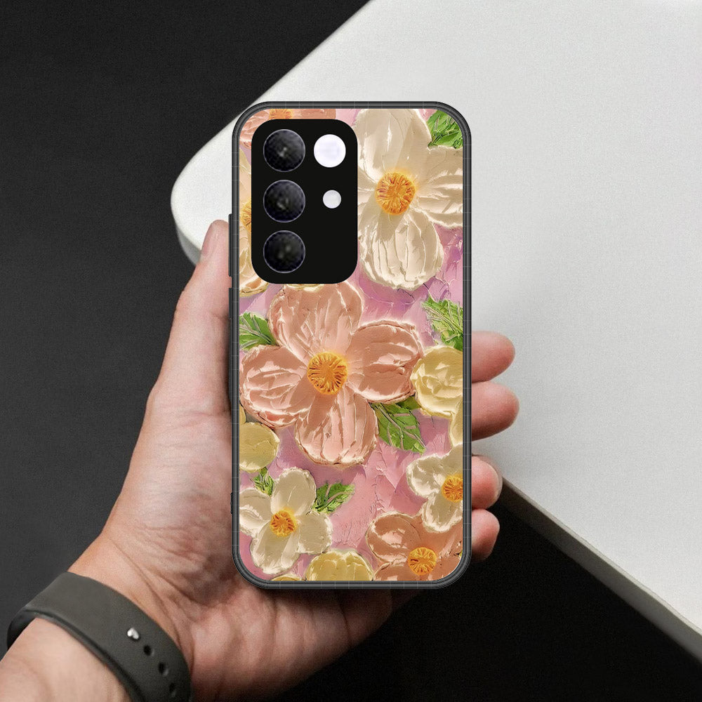 Realme C85 Pro Cover - Floral Series - Design 11 - White & Green - HQ Ultra Shine Premium Infinity Glass Soft Silicon Borders Case
