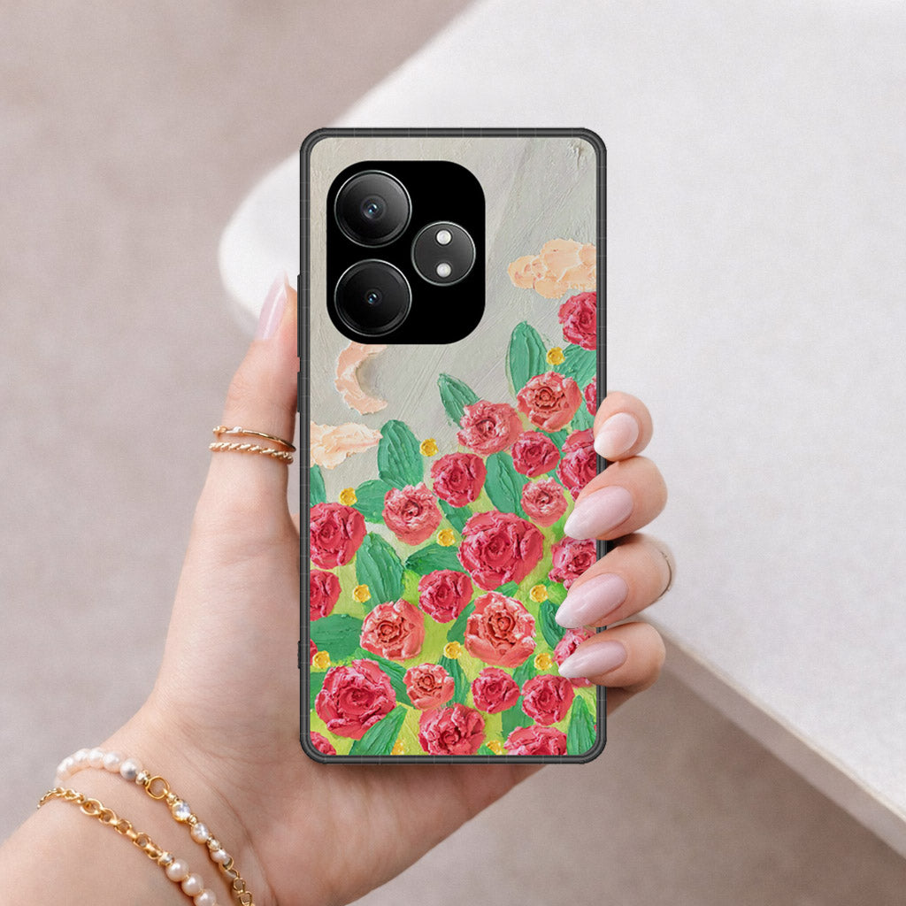 Realme GT 6T Cover - Floral Series - Design 10 - Red & Green - HQ Premium Shine Durable Shatterproof Case