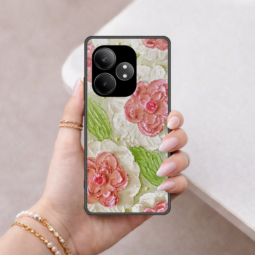 Realme GT 6T Cover - Floral Series - Design 13 - Offwhite & Green - HQ Premium Shine Durable Shatterproof Case
