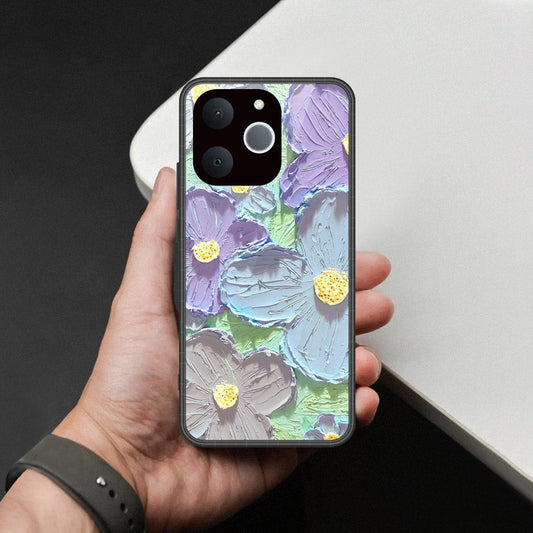 Realme Note 70 Cover - Floral Series - Design 1 - Purple & Aqua - HQ Ultra Shine Premium Infinity Glass Soft Silicon Borders Case
