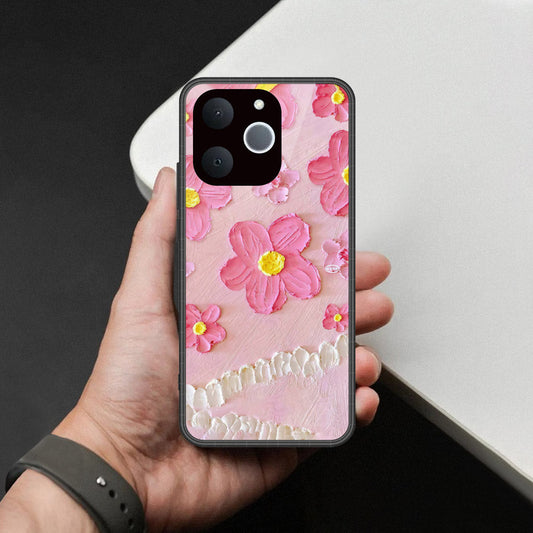 Realme Note 70 Cover - Floral Series - Design 2 - Pink - HQ Ultra Shine Premium Infinity Glass Soft Silicon Borders Case