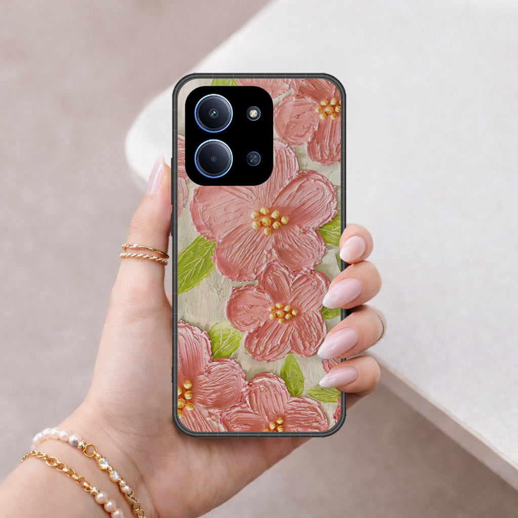Xiaomi Redmi 15C 5G Cover - Floral Series - Design 9 - Pink & Green - HQ Premium Shine Durable Shatterproof Case
