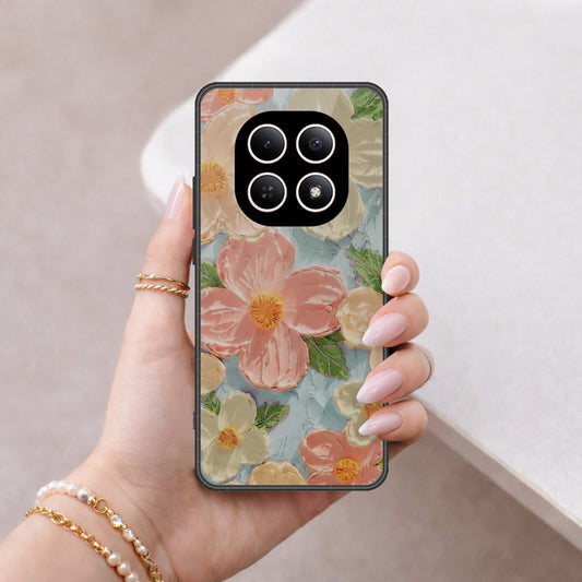 Xiaomi Redmi Note 15 Cover - Floral Series - Design 16 - Cyan & Pink - HQ Ultra Shine Premium Infinity Glass Soft Silicon Borders Case