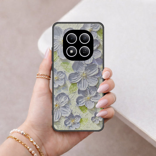 Xiaomi Redmi Note 15 Pro Cover - Floral Series - Design 12 - Grey & Green - HQ Ultra Shine Premium Infinity Glass Soft Silicon Borders Case