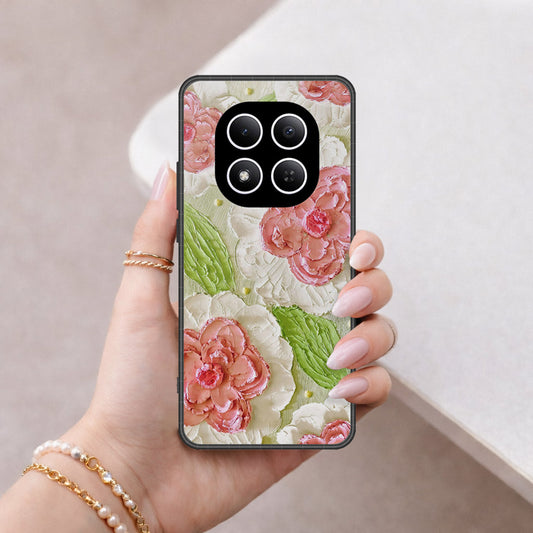 Xiaomi Redmi Note 15 Pro Cover - Floral Series - Design 13 - Offwhite & Green - HQ Ultra Shine Premium Infinity Glass Soft Silicon Borders Case