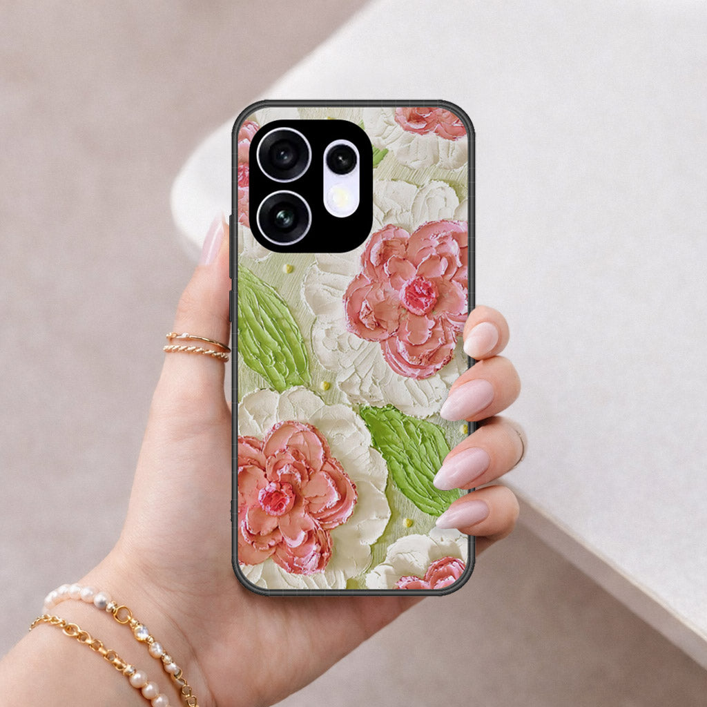 Oppo Reno 16 China Cover - Floral Series - Design 13 - Offwhite & Green - HQ Premium Shine Durable Shatterproof Case
