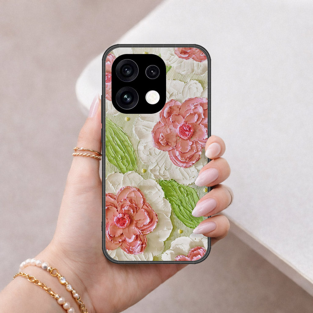 Oppo Reno 16 Pro Cover - Floral Series - Design 13 - Offwhite & Green - HQ Premium Shine Durable Shatterproof Case