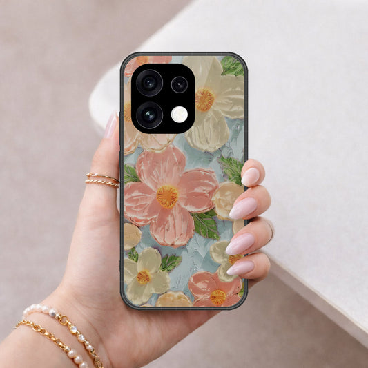 Oppo Reno 16 Pro Cover - Floral Series - Design 16 - Cyan & Pink - HQ Premium Shine Durable Shatterproof Case