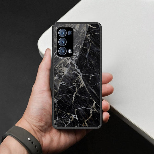 Oppo Reno 6 Pro 5G (Snapdragon) Cover - Black Marble Series - HQ Ultra Shine Premium Infinity Glass Soft Silicon Borders Case
