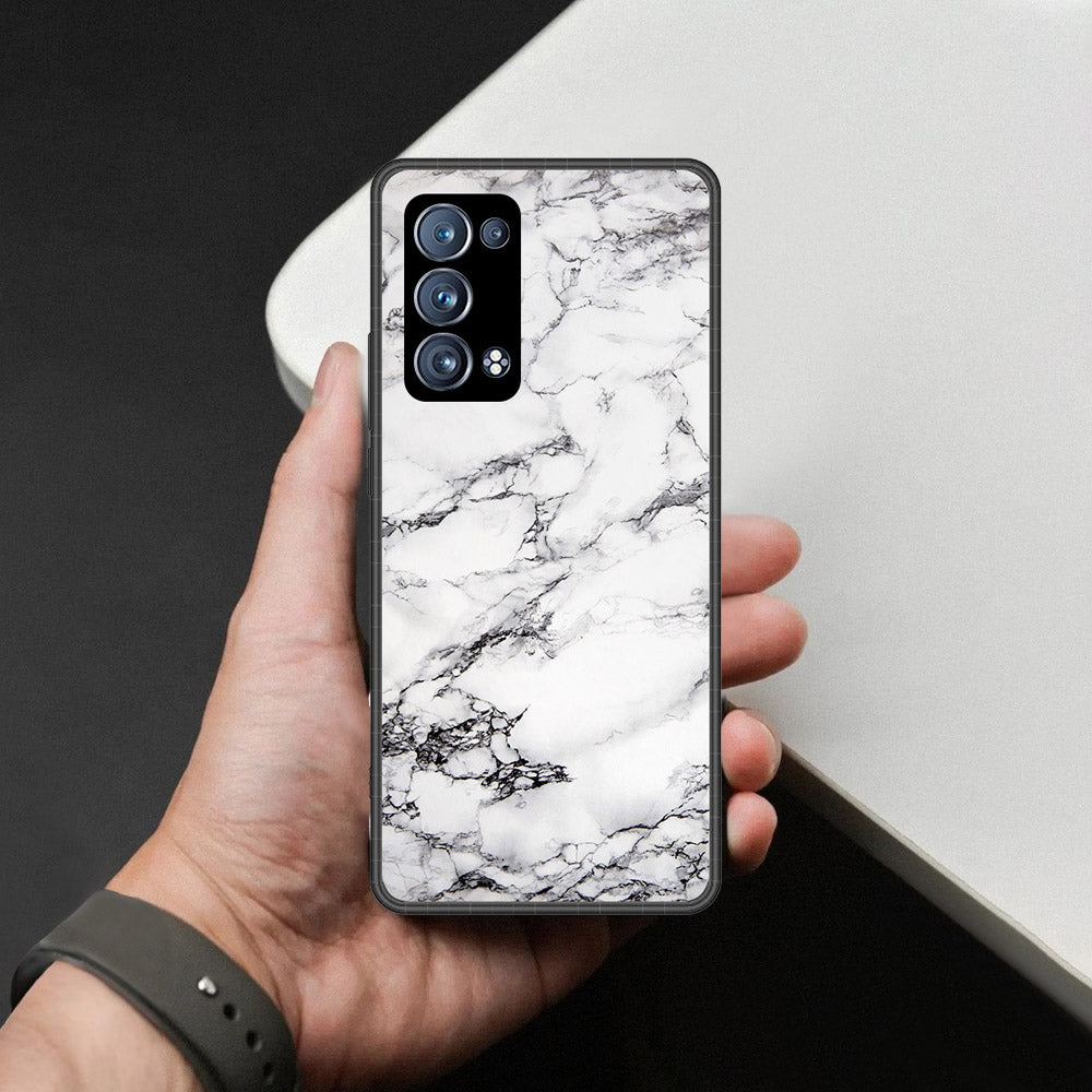 Oppo Reno 6 Pro Plus Cover - White Marble Series - HQ Ultra Shine Premium Infinity Glass Soft Silicon Borders Case