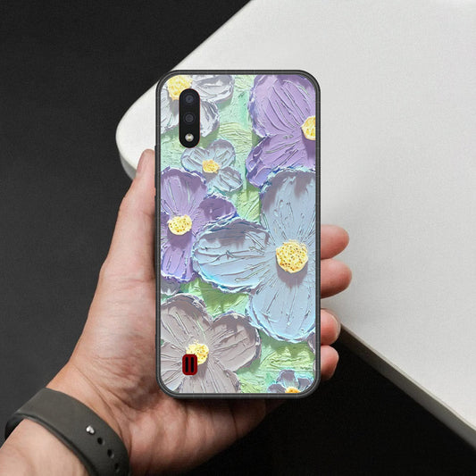 Samsung Galaxy A01 Cover - Floral Series - Design 1 - Purple & Aqua - HQ Premium Shine Durable Shatterproof Case