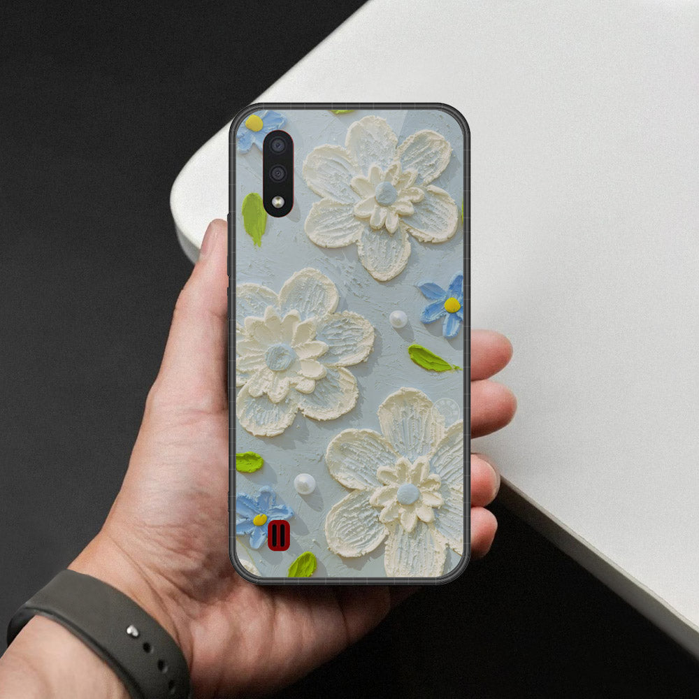 Samsung Galaxy A01 Cover - Floral Series - Design 3 - Sky Blue - HQ Premium Shine Durable Shatterproof Case