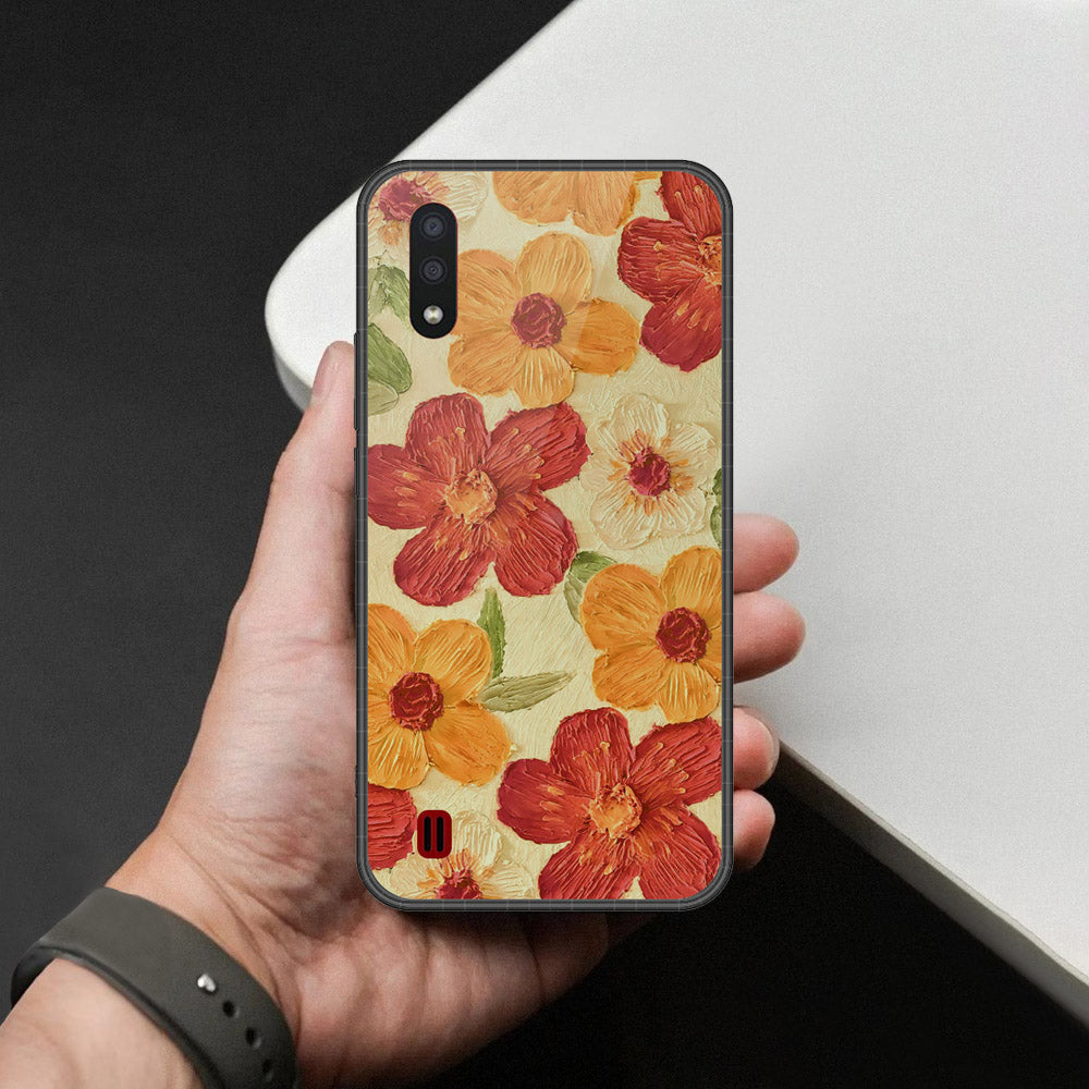 Samsung Galaxy A01 Cover - Floral Series - Design 6 - Red & Orange - HQ Premium Shine Durable Shatterproof Case