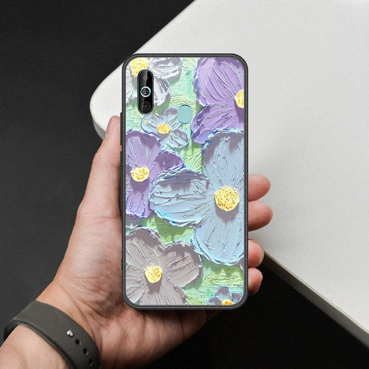 Samsung Galaxy A60 Cover - Floral Series - Design 1 - Purple & Aqua - HQ Premium Shine Durable Shatterproof Case