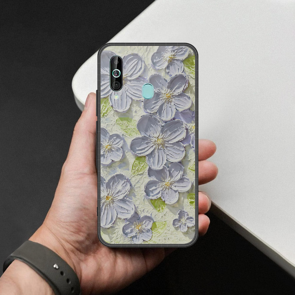 Samsung Galaxy A60 Cover - Floral Series - Design 12 - Grey & Green - HQ Premium Shine Durable Shatterproof Case