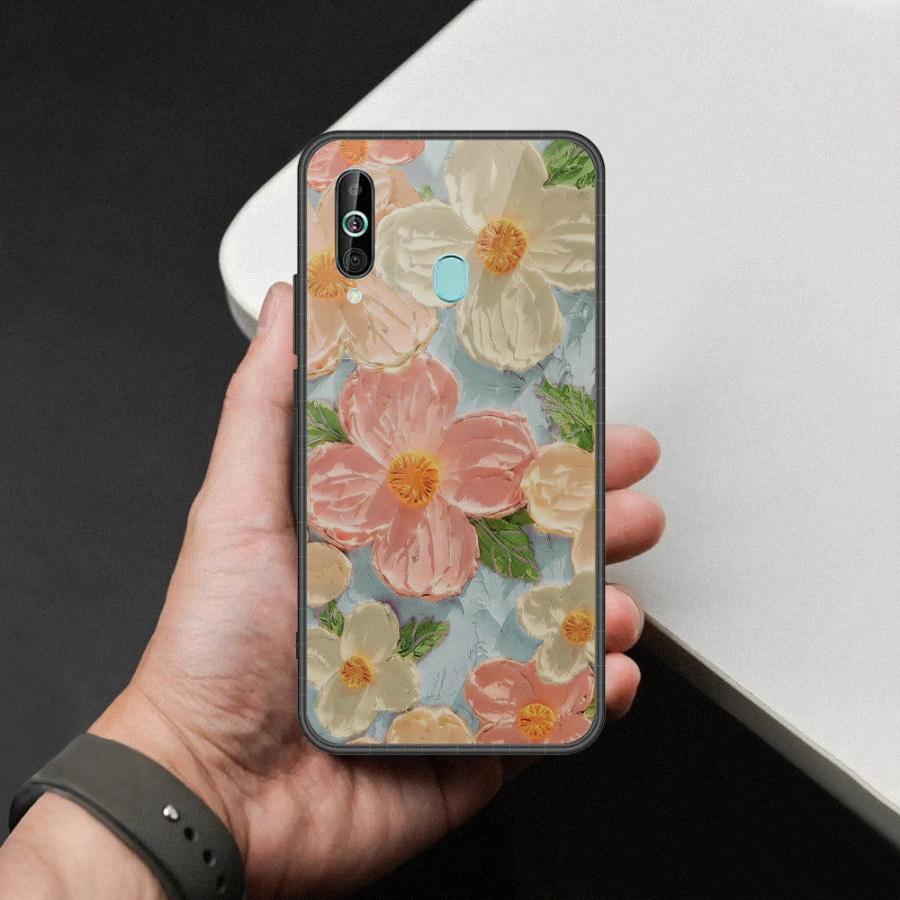 Samsung Galaxy A60 Cover - Floral Series - Design 16 - Cyan & Pink - HQ Premium Shine Durable Shatterproof Case