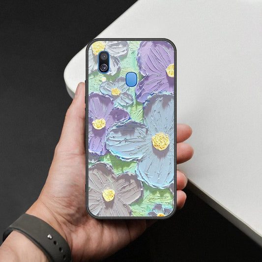 Samsung Galaxy A40 Cover - Floral Series - Design 1 - Purple & Aqua - HQ Premium Shine Durable Shatterproof Case