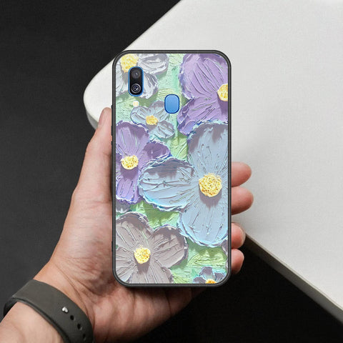 Samsung Galaxy A40 Cover - Floral Series - Design 1 - Purple & Aqua - HQ Premium Shine Durable Shatterproof Case