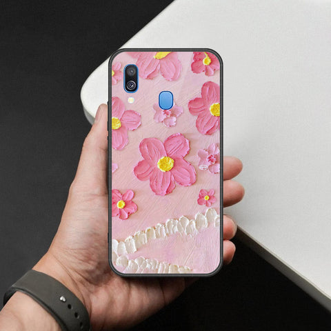 Samsung Galaxy A40 Cover - Floral Series - Design 2 - Pink - HQ Premium Shine Durable Shatterproof Case