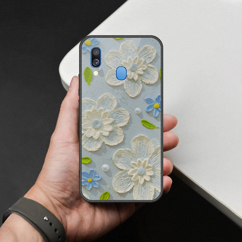 Samsung Galaxy A40 Cover - Floral Series - Design 3 - Sky Blue - HQ Premium Shine Durable Shatterproof Case